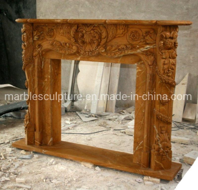 Classic Antique Yellow Stone Mantel Sculpture Marble Fireplace (SYMF-224)