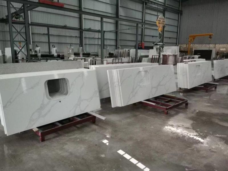 Artificial Stone Calacatta White Quartz Countertop with Gray Veins for Kitchen