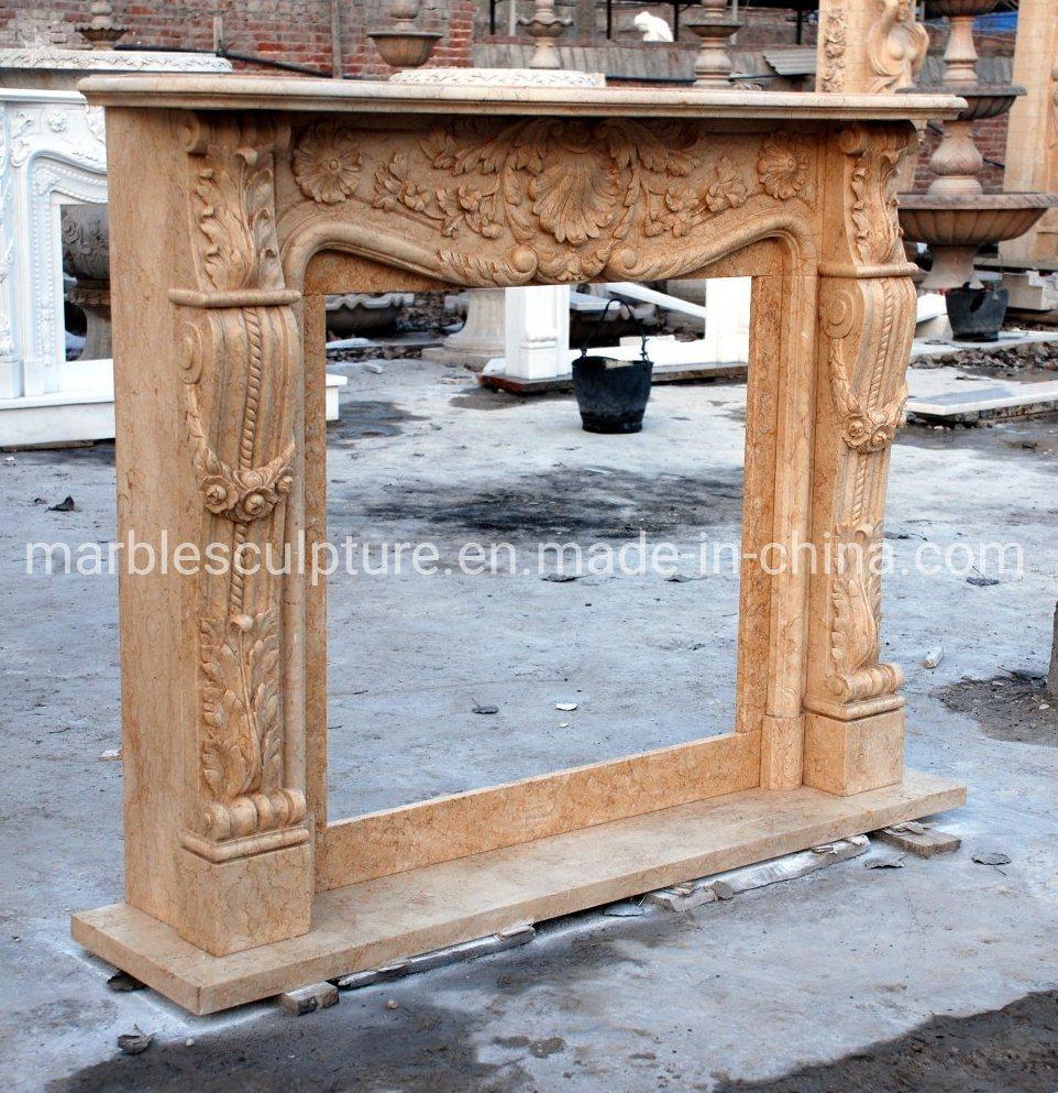 Classic Beige Stone Sculpture Mantel Marble Fireplace (SYMF-226)