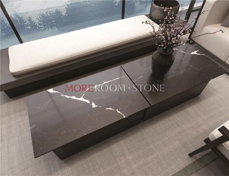Larger Engineered Black Natural Stone Quartz Stone Countertop Slab for Sale