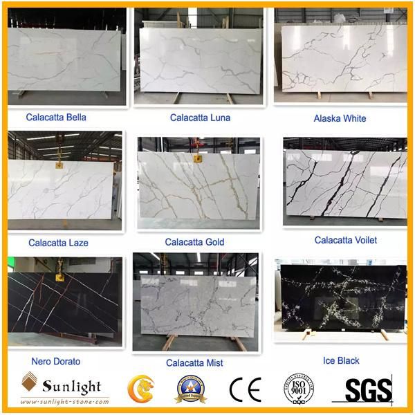 Calacatta White Quartz Stone Artificial Quarzt Slab Quartz Kitchen Countertop