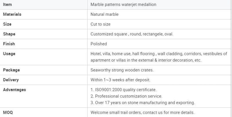 Classic Marble Patterns Waterjet Medallion Floor Tiles Natural Stone Factory Direct Sale