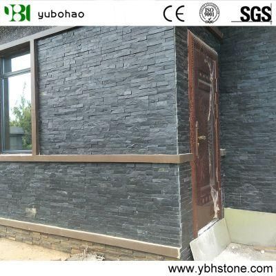Black Slate Stack Veneer/Panel/Culture Stone with Natural Split Surface for Wall Cladding