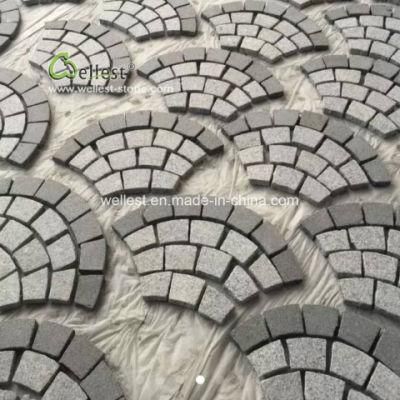 Mixed Grey Color Granite in Cobble Stone on Meshed for Driveway and Walkway Paving