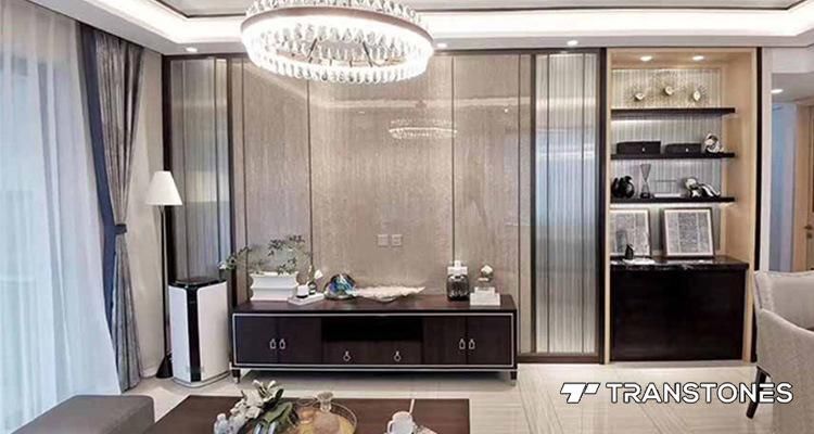 Decorative White 3D Straight Line Design Honeywood Slab for Living Room Wall