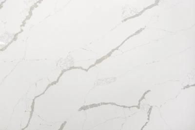 on Sale White Calacatta Quartz Surface with Big Grey Veins