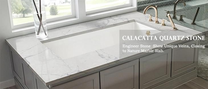 Hot Sale Bookmatched Calacatta White Artificial Stone Quartz Stone Kitchen Countertop
