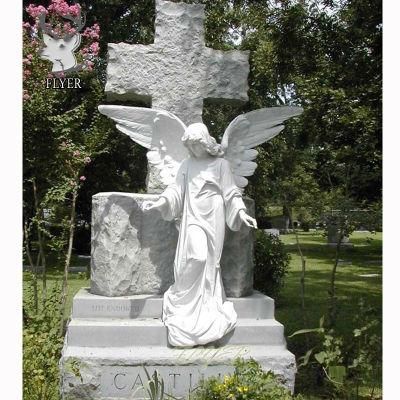 Custom Angel Marble Sculpture Headstones White Marble Monument Tombstone and Crucifix Statue Monument