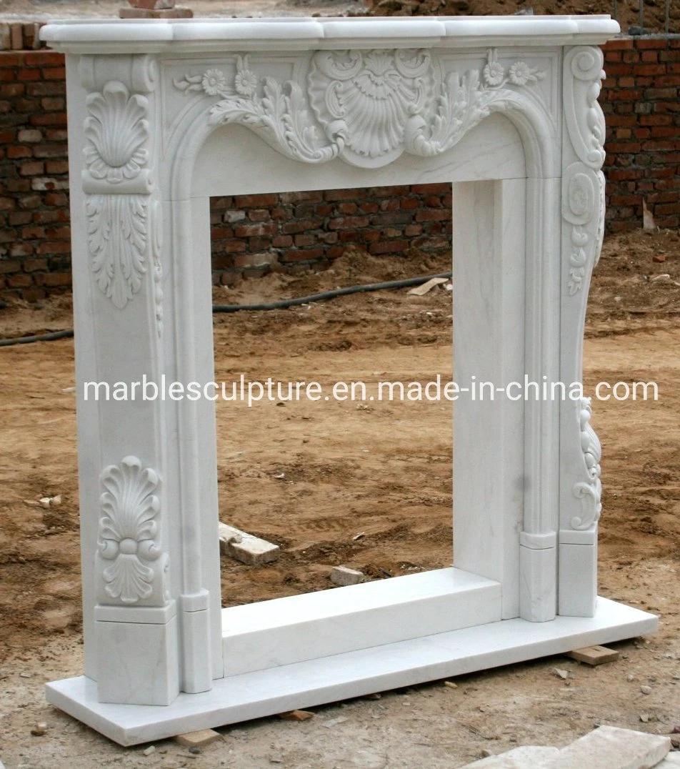 Natural Stone Simple Style Pure White Mrable Fireplace (SYMF-035)