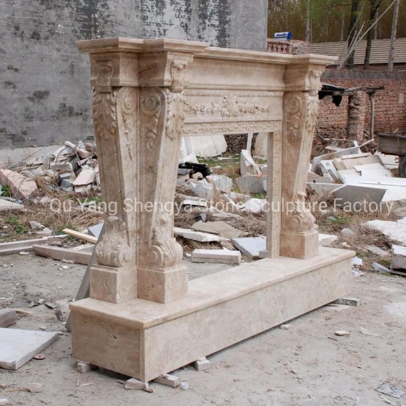 Most Popular Antique Travertine Stone Marble Fireplace (SY-MF301)