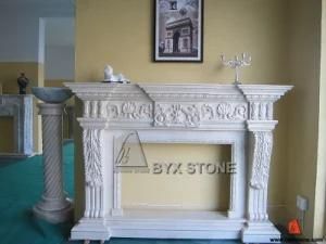 Galala Marble Flower Carved Fireplace for Indoor Decoration