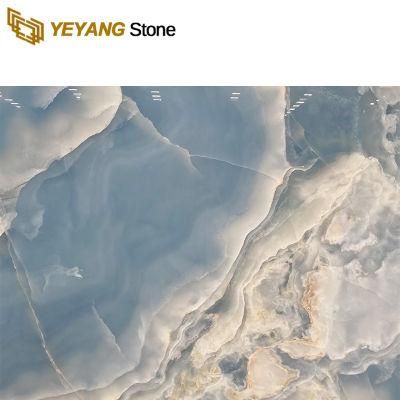 Translucent Onyx White Veins Blue Marble Slab for Flooring/Walling/Tiles