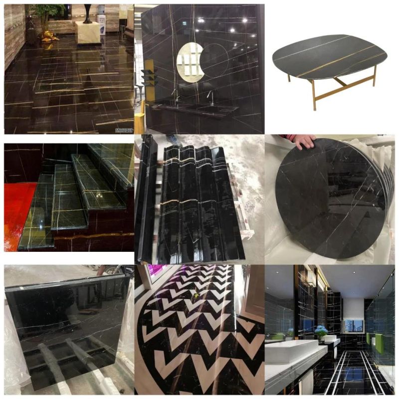 Chinese Natural Stone Tile Polished Black Marquina Nero Marble Slab