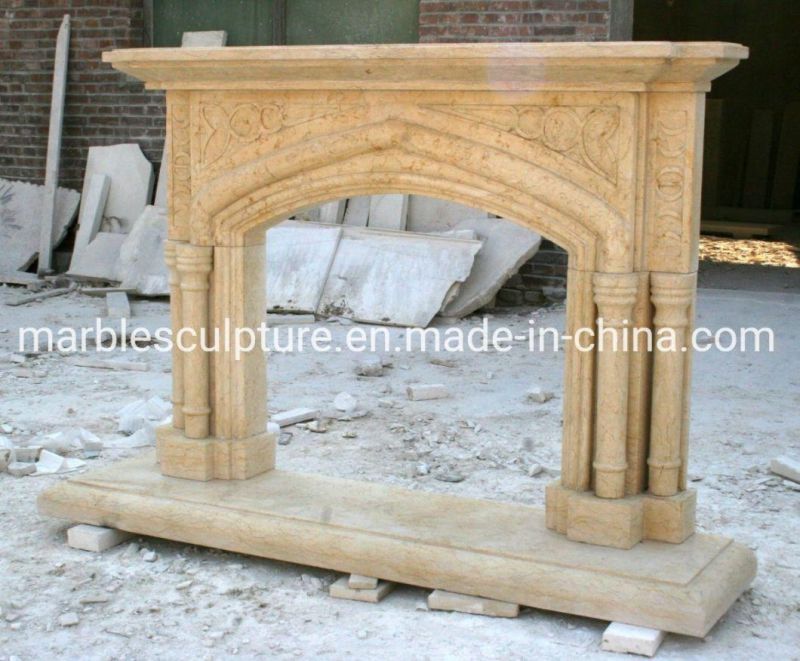 Home Decoration Stone Sculpture Simple Beige Marble Fireplace (SYMF-177)