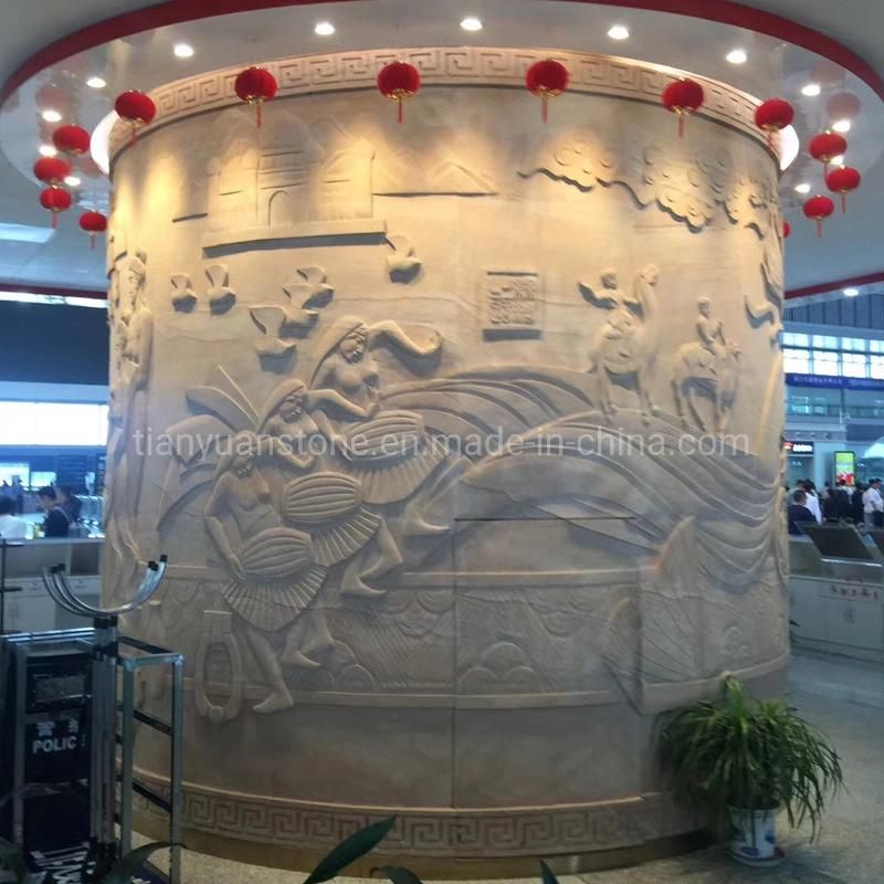 White Yellow Sandstone Relief for Wall Decoration