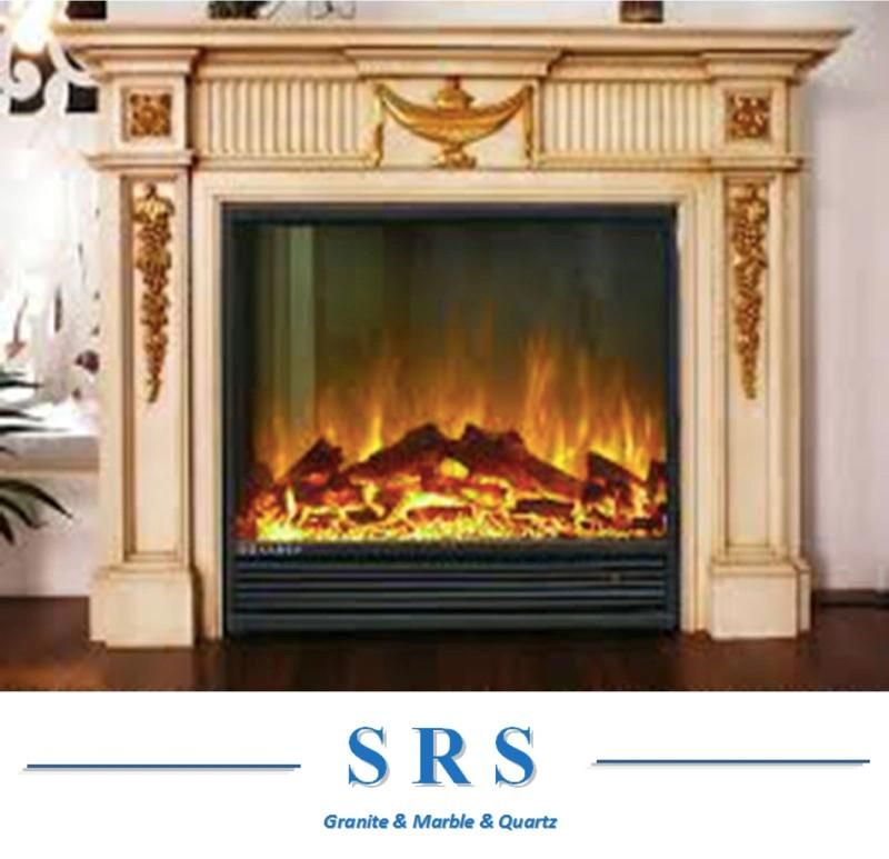 White Sculpture Marble/Granite Indoor Fireplace