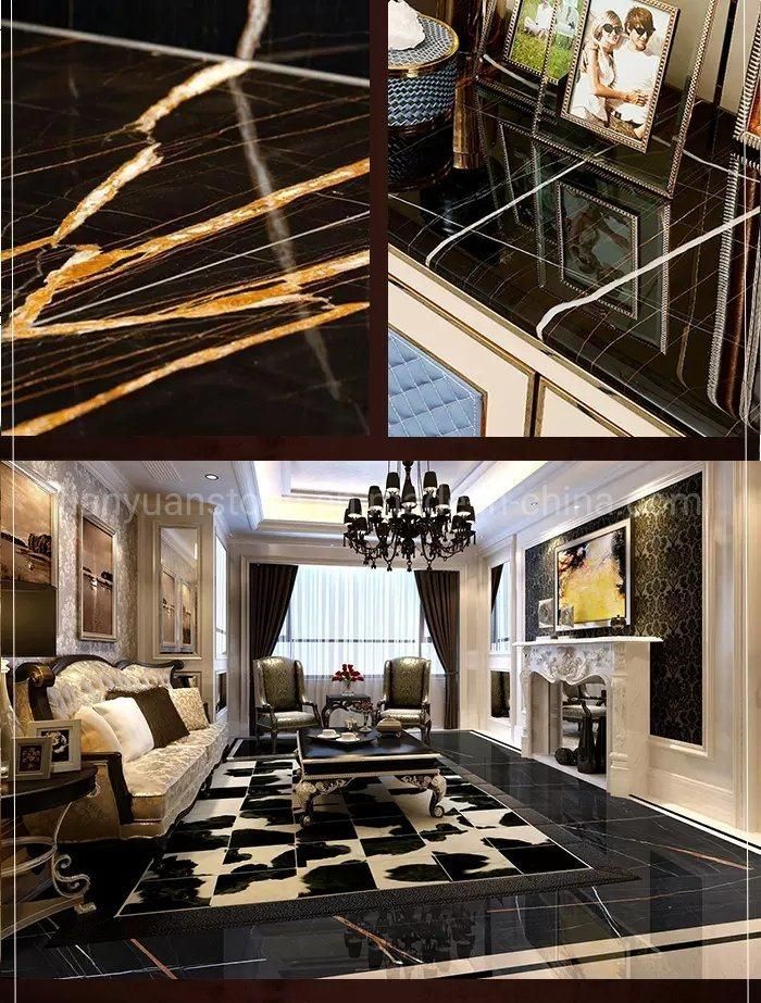 China Factory Grade a Laura Black Gold Veins Marble for Floor