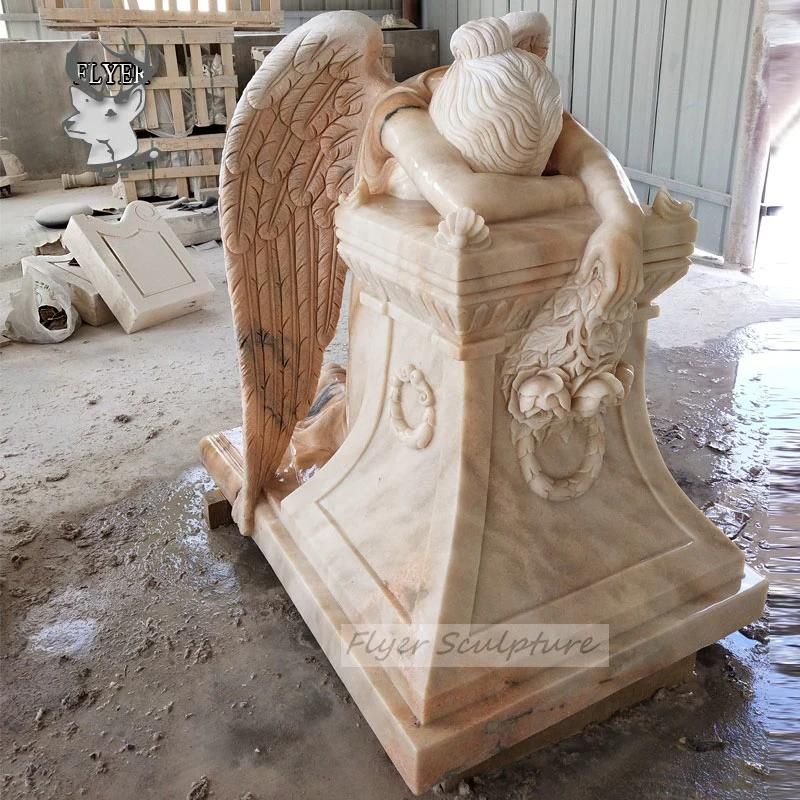 Cheap Price Popular Sunset Red Marble Weeping Angel Monument Headstone for Cemetery