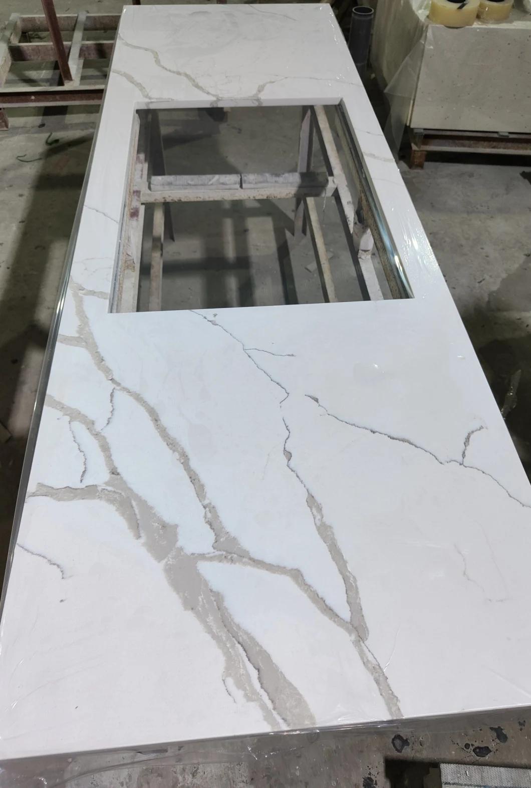 Calacatta Polished Bathroom Vanity Wall Panels Kitchen Cabinet Countertops Island Worktop Table Tops Artificial Stone Slab Quartz