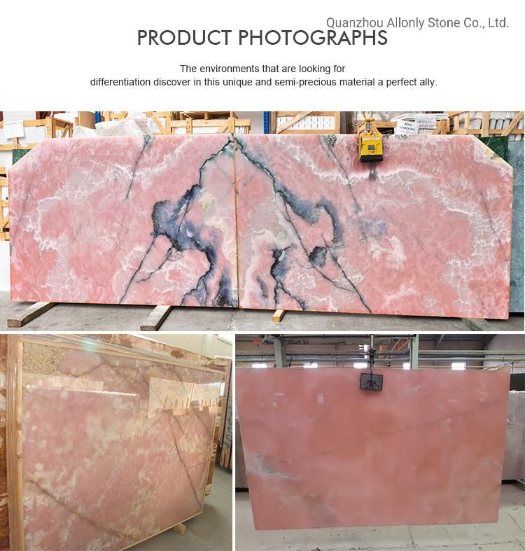Hotel Interior Design Pink Onyx Marble Tile Floor and Wall