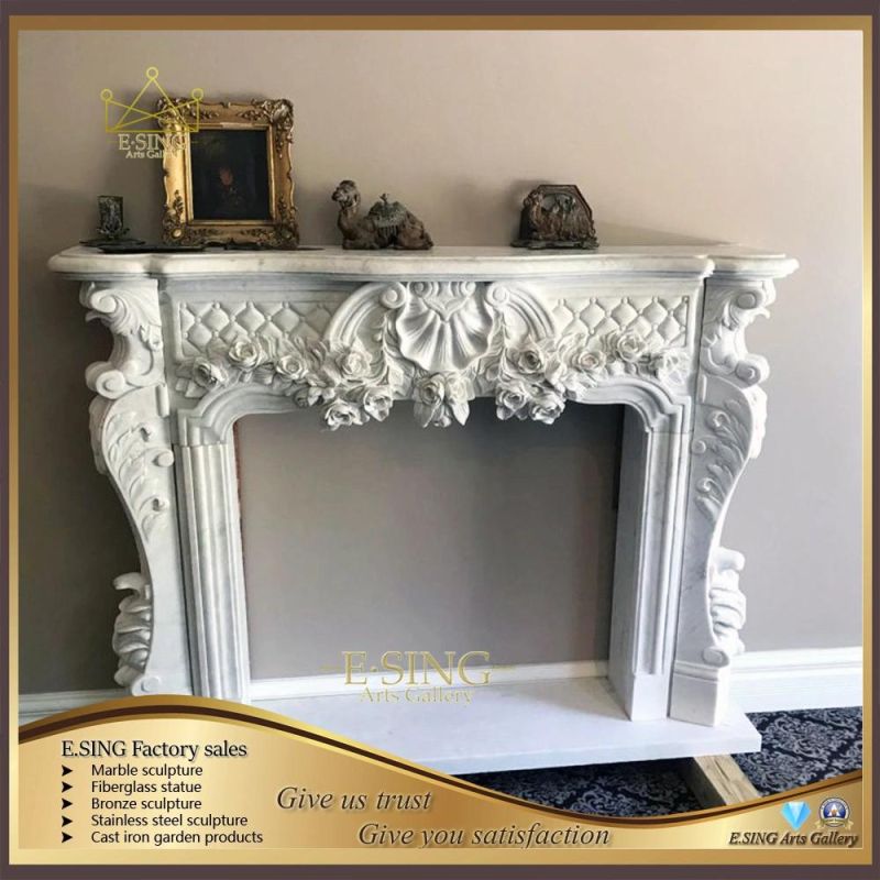 Wholesale Hand Carved White American Style Fireplace Mantel Marble Fireplace