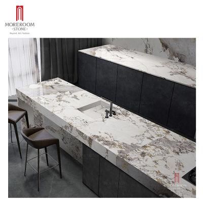 Luxury Porcelain Tile Kitchen Worktop Sintered Stone Pandora Waterfall Edge Granite Countertop