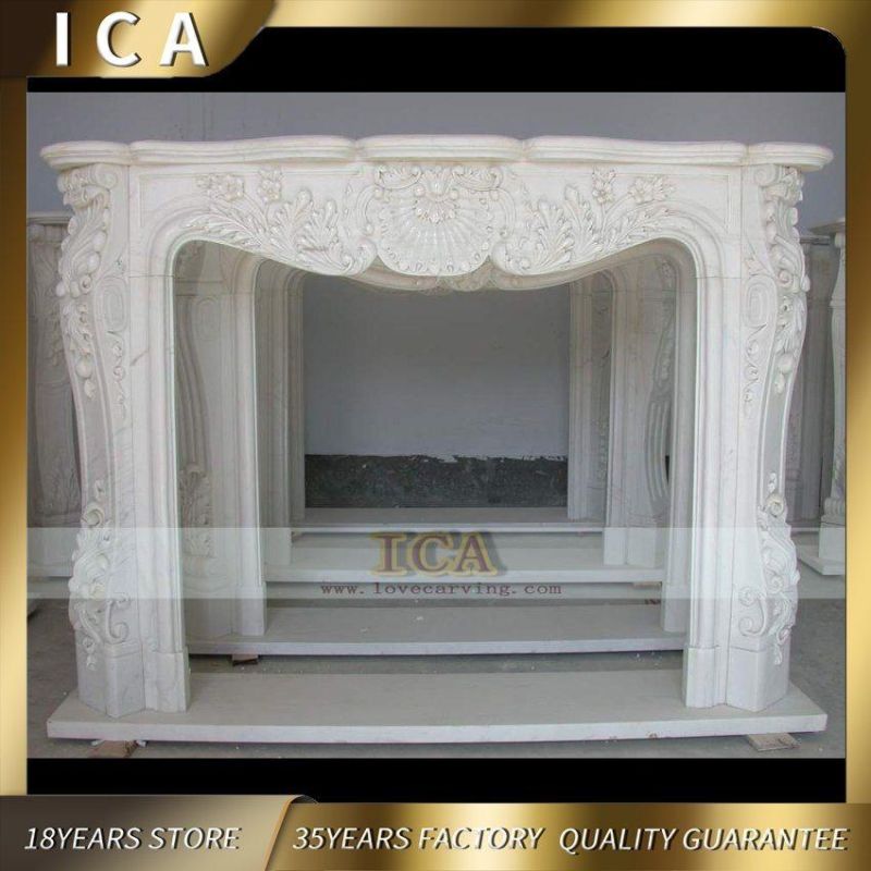 Indoor White Marble Mantel Fireplace Classical Design Stone Fireplace