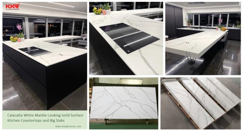 Kingkonree Customized Counter Top Marble Solid Surface Sheet for Bathroom/ Kitchen Countertop Vanity Top