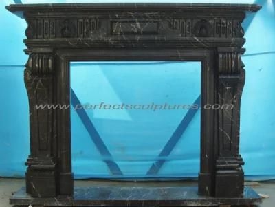 Black Marble White Veins Fireplace Mantel for Home Decor (QY-LS030)