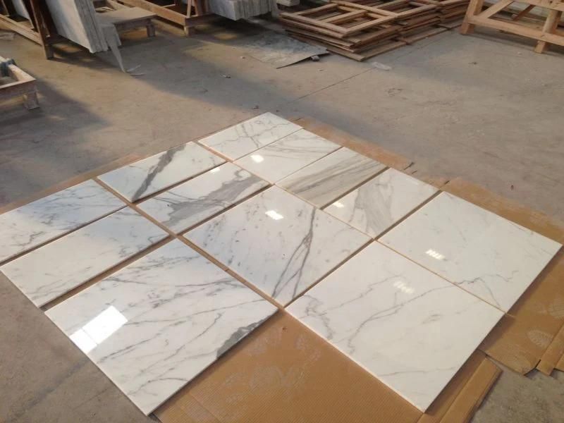 Carrara White Gold Polished Marble Tile for Bathroom Decor