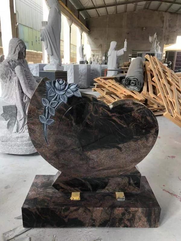 Natural Granite Headstones Monument with Beautiful Flower Design Carving