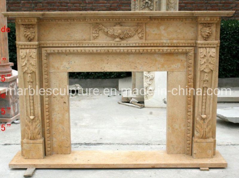Home Decoration Beige Stone Mantel Carved Marble Fireplace (SYMF-248)