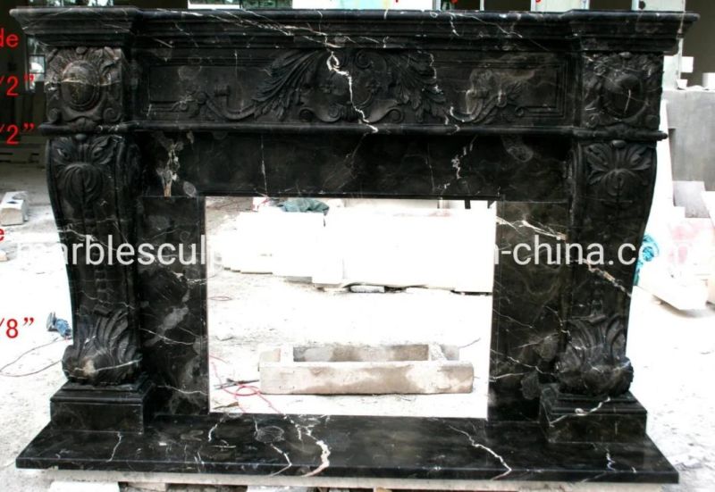 Custom Made Antique Mantel Black Marble Stone Fireplace (SYMF-186)