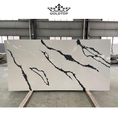 Artificial Stone Polished Factory Price Black Veins Calacatta White Stone Slab Quartz Floor/Countertop/Vanity/Wall Tiles/Cabinet