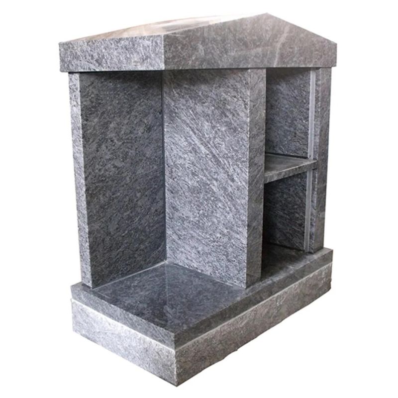 Bahama Blue Granite Serp Top Upright Headstones with Memorial Vases