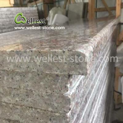 Polish Straight Edge Beveling Red Granite Stair Treads &amp; Risers for Villa Hotel Stairway