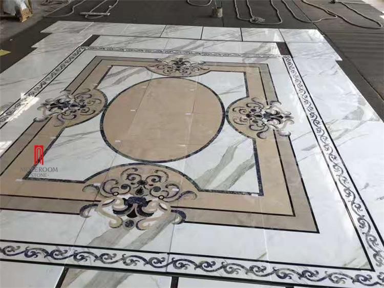 Estate Home White Marble Round Water Jet Flooring Design Tile