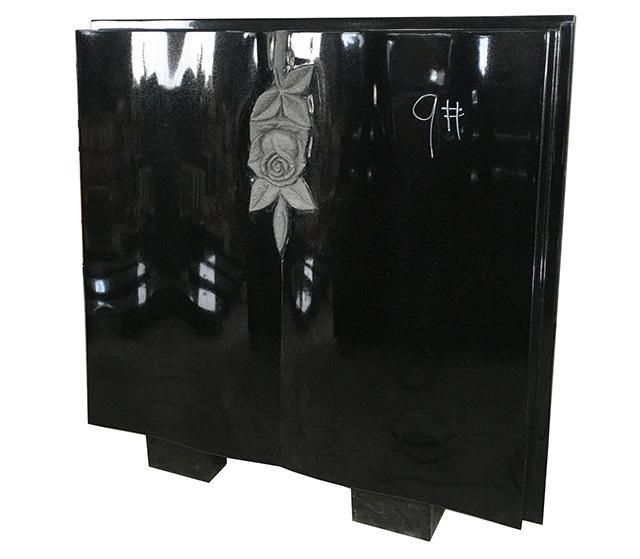 Bible Book Shape Black Granite Monument with Engraving Rose