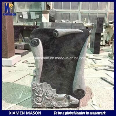 Roses Carving Book Shape Design Headstones