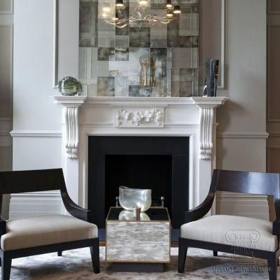 Simple Marble Fireplace with Hand-Carved Beautiful Flowers