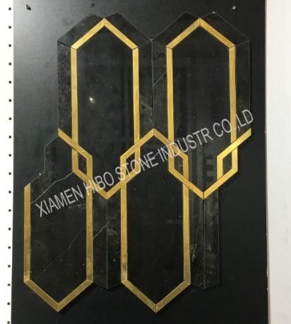 Natural Black and Brass Waterjet Marble Mosaic Wall Tile