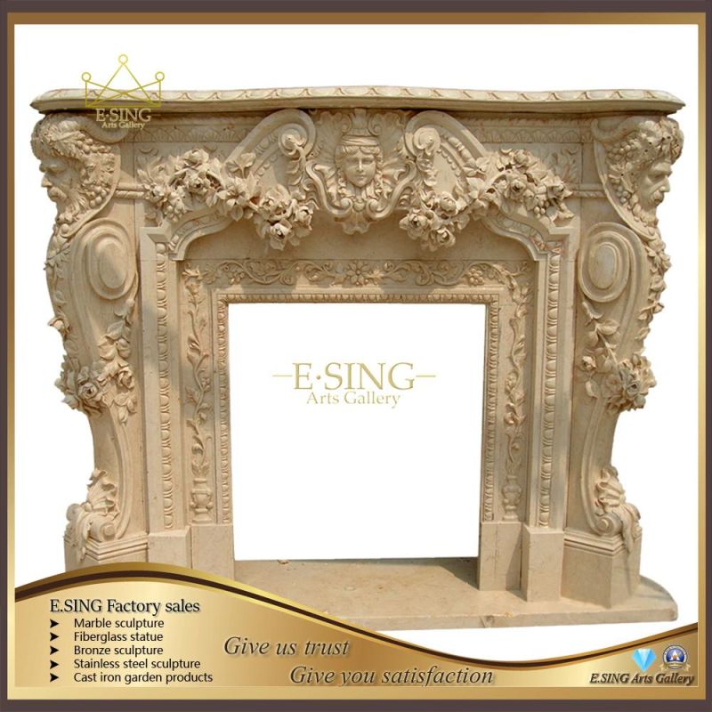 Indoor Decorative French Simple Style White Marble Fireplace