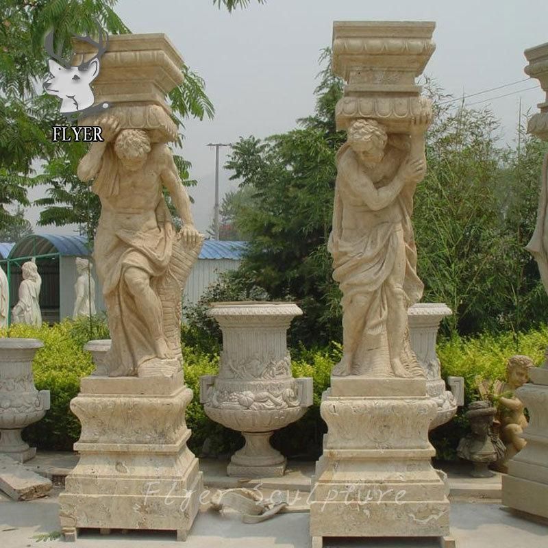 High Quality Hand Craved Lady Statue Marble Decorative Columns Pillars
