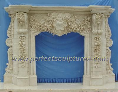 Home Decorative Natural Stone Mantel Marble Surround Carving Fireplace for Indoor Decoration (QY-LS256)