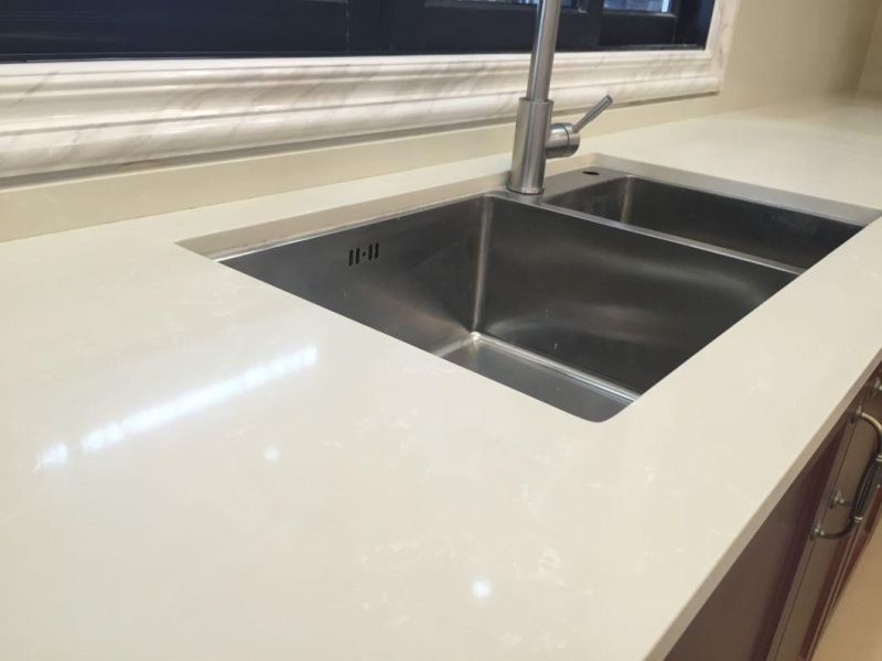 Artificial Marble Look Engineered Yellow Quartz Stone Kitchen Countertop