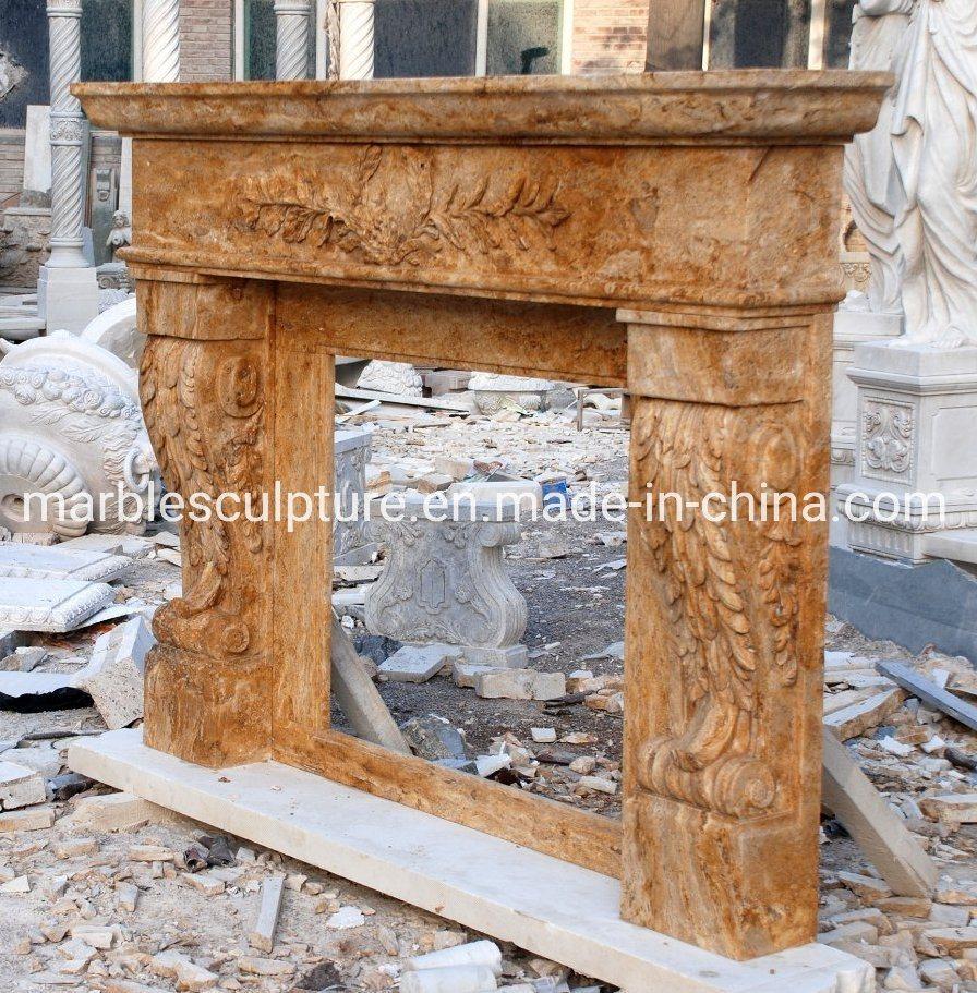 Antique Home Decoration Popular Yellow Marble Fireplace (SYMF-106)