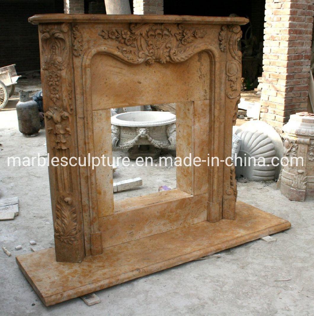 Decorative Antique Travertine Yellow Marble Stone Fireplace (SYMF-117)