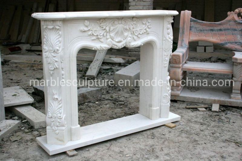 Natural Stone Carving White Marble Fireplace Mantel (SY-MF308)
