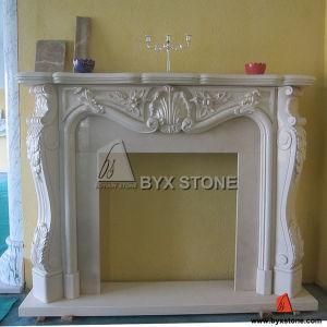 White Marble Fireplace with Flower Carving for Home Furniture