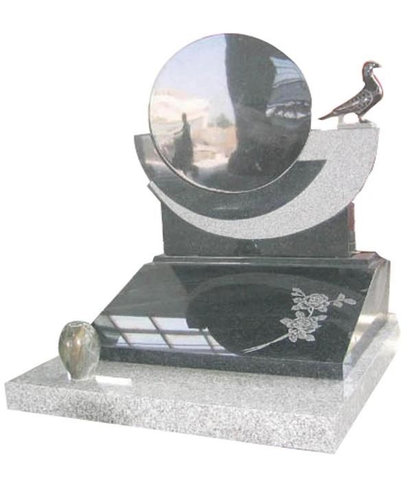 Black Granite European Headstone Monument Tombstone with Custom Design